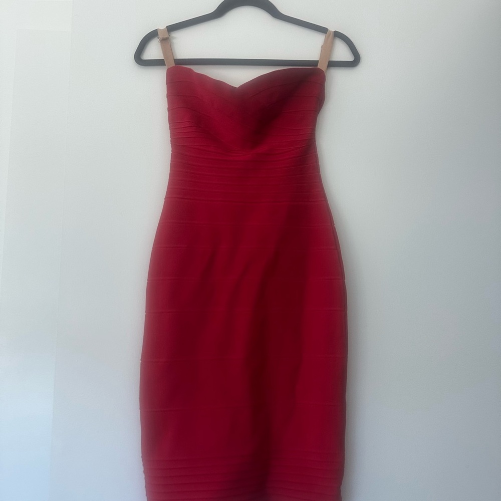 Herve Leger Strapless Wine-Red Bandage Dress